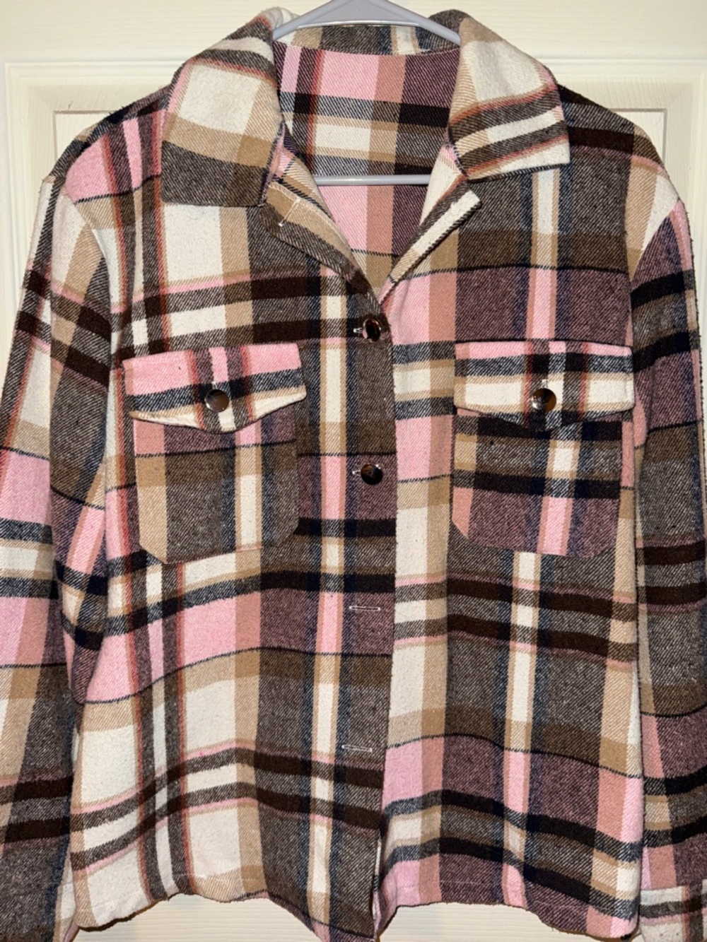 Plaid Pink and Brown Women's Shacket Jacket